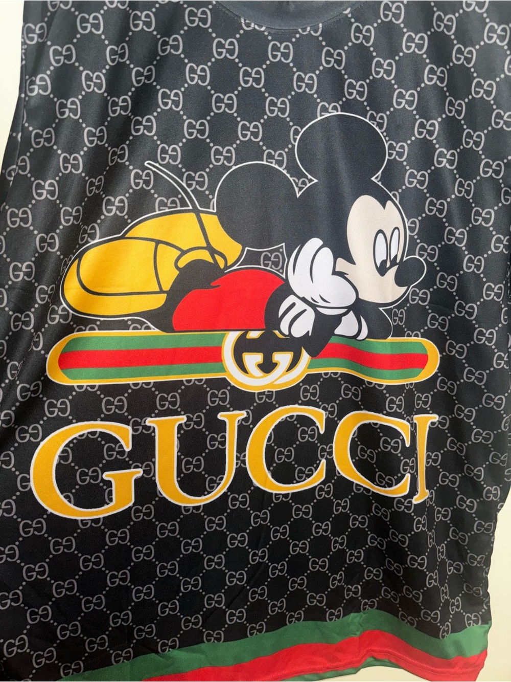 Silk material Black Graphic Mickey Mouse Logo Tee with Gold Accents - Picture 2 of 4